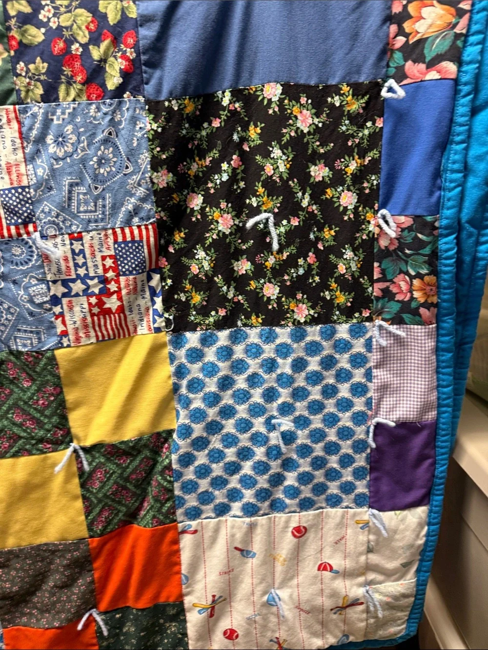 Handmade Patchwork Quilt Throw in Teal, Blue & Multicolor